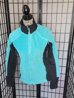 Avalanche Aqua and Black Teddy Womens Fleece Zip Jacket